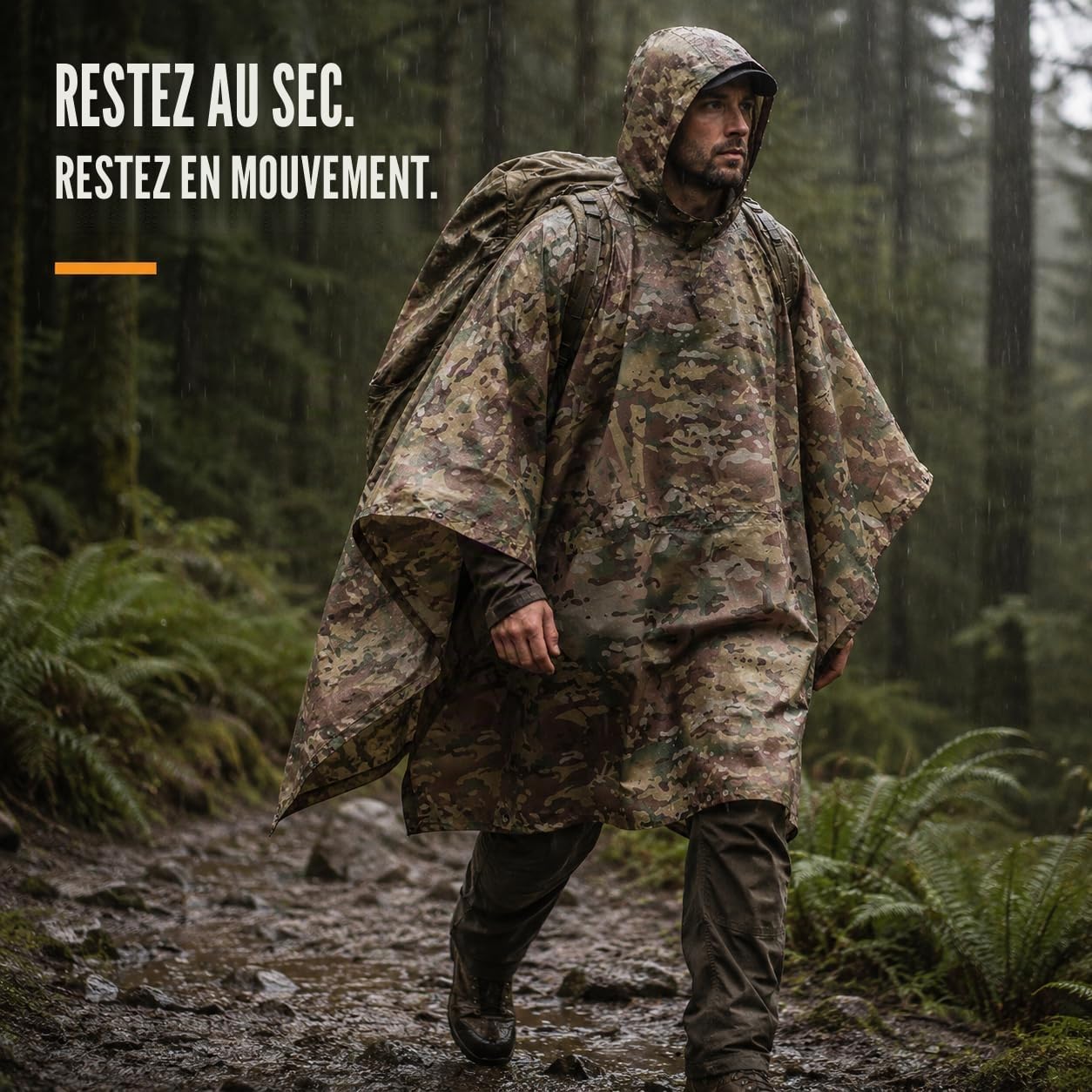 USGI Industries Poncho de style militaire – Tente d'urgence, abri, survie – Multi usage indéchirable Camouflage Poncho de pluie