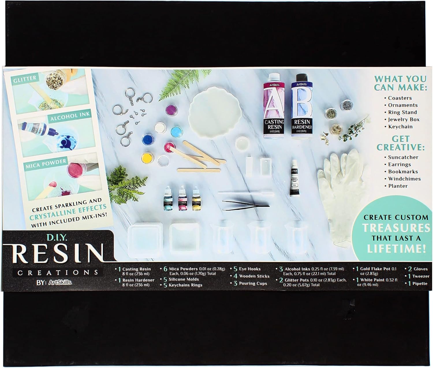 ArtSkills Epoxy Resin Kit for Beginners, Clear Craft Resin Art Kit with Silicone Molds, Alcohol Inks, Glitter, Mica Powder & Accessories, 41 pc