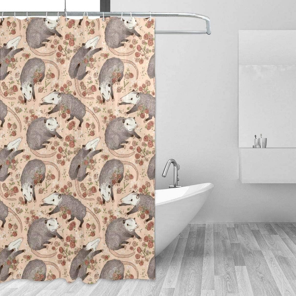 Befuddled Possums Flowers Shower Curtain Sets with 12 Hooks Contemporary Bathroom Shower Curtain Decorative Durable Bath Curtain Easy to Install 60 X 72 Inches