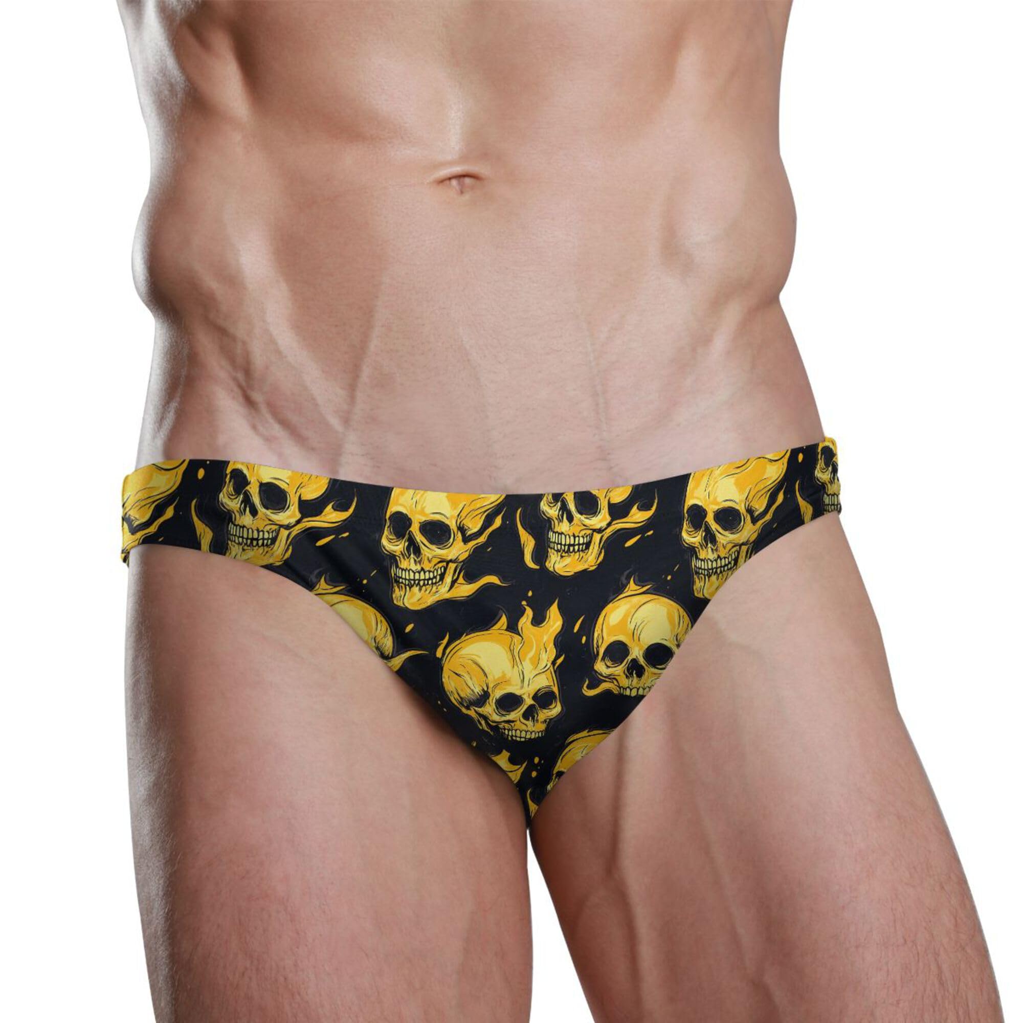 Skull Fire Mens Swimwear Swim Briefs Bikini Swimsuit for Summer Beach L B0404428