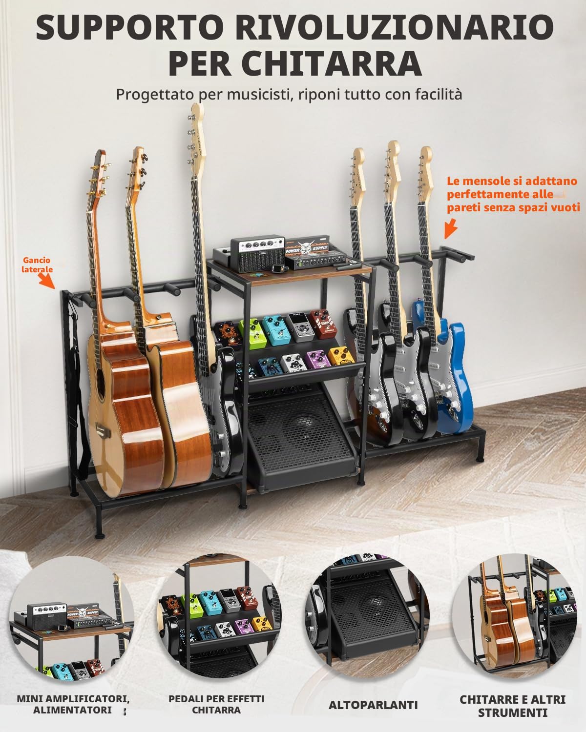 STRICH Supporto per chitarra acustica multipla, espositore per chitarre con imbottitura morbida e multi supporto per chitarra, per studio domestico, sala musica SMT-40