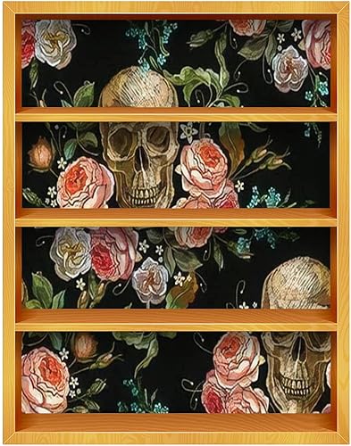 Miniatura 5 de Papel pintado de PVC con diseño de calavera y rosas sin costuras, diseño gótico romántico, papel de contacto extraíble, autoadhesivo, impermeable,