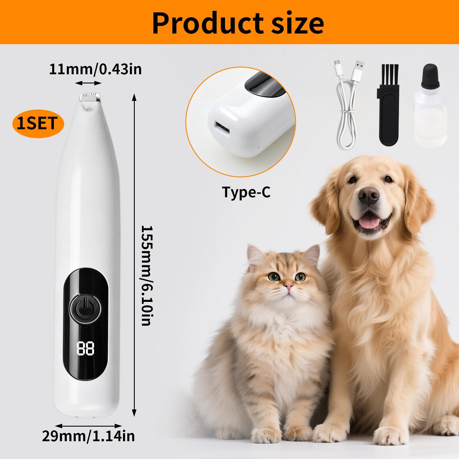 Tondeuse pour chat avec LED USB rechargeable, tondeuse chat silencieuse de précision pour pattes oreilles yeux visage, tondeuse animaux pour chien chat poils longs