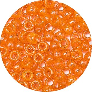 Pony Beads(1000pcs Orange Glitter Pony Beads), Beads for Jewelry Making, Pony Beads for Crafts, Beading Supplies, Arts & Crafts Materials for Jewelry Making.