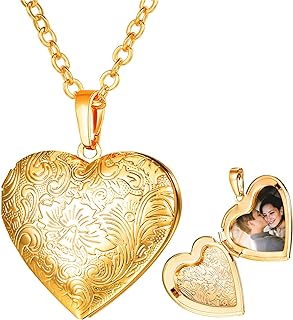 Locket that Holds Picture, Oval Locket, Heart Shaped Locket, Copper Gold Plated Custom Photo Locket Necklace with 18 inch Chain -Cute Personalized Image Necklaces for Women Girls