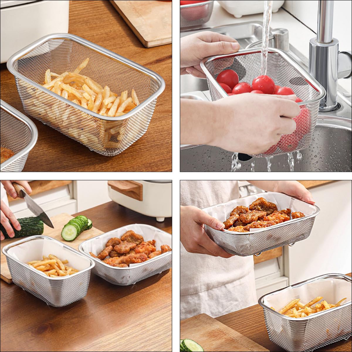 jojofuny Edelstahl Frittierkorb für Zuhause und Riegel Mehrzweck Siebkorb zum Frittieren von Pommes und Hähnchen Leicht zu Verstauen und Langlebig