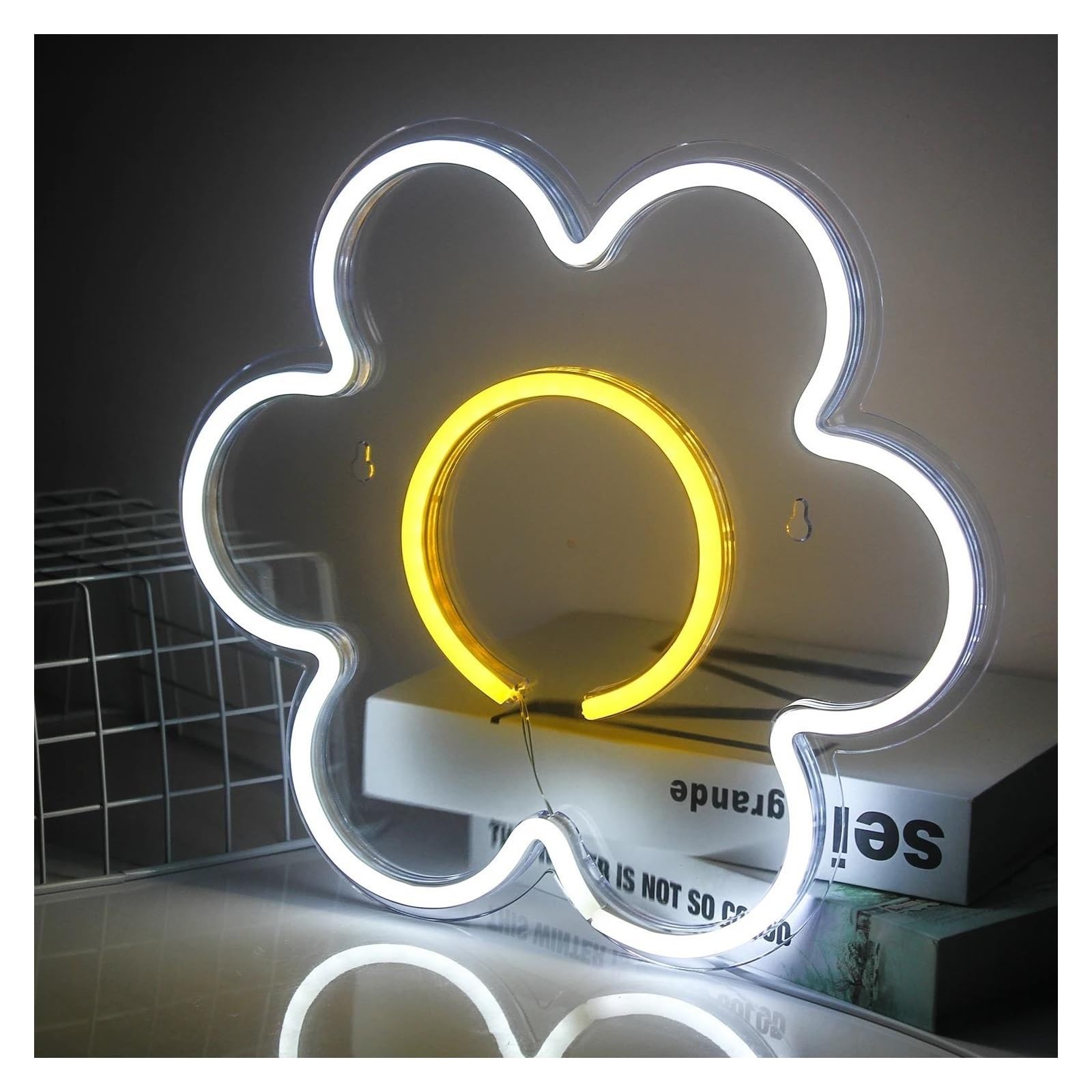 Insegna luminosa al neon Fiore LED per insegna al per neon decorazione da parete corpo appeso per bar negozio festa bambini per la per stanza con casa camera(Bianco)