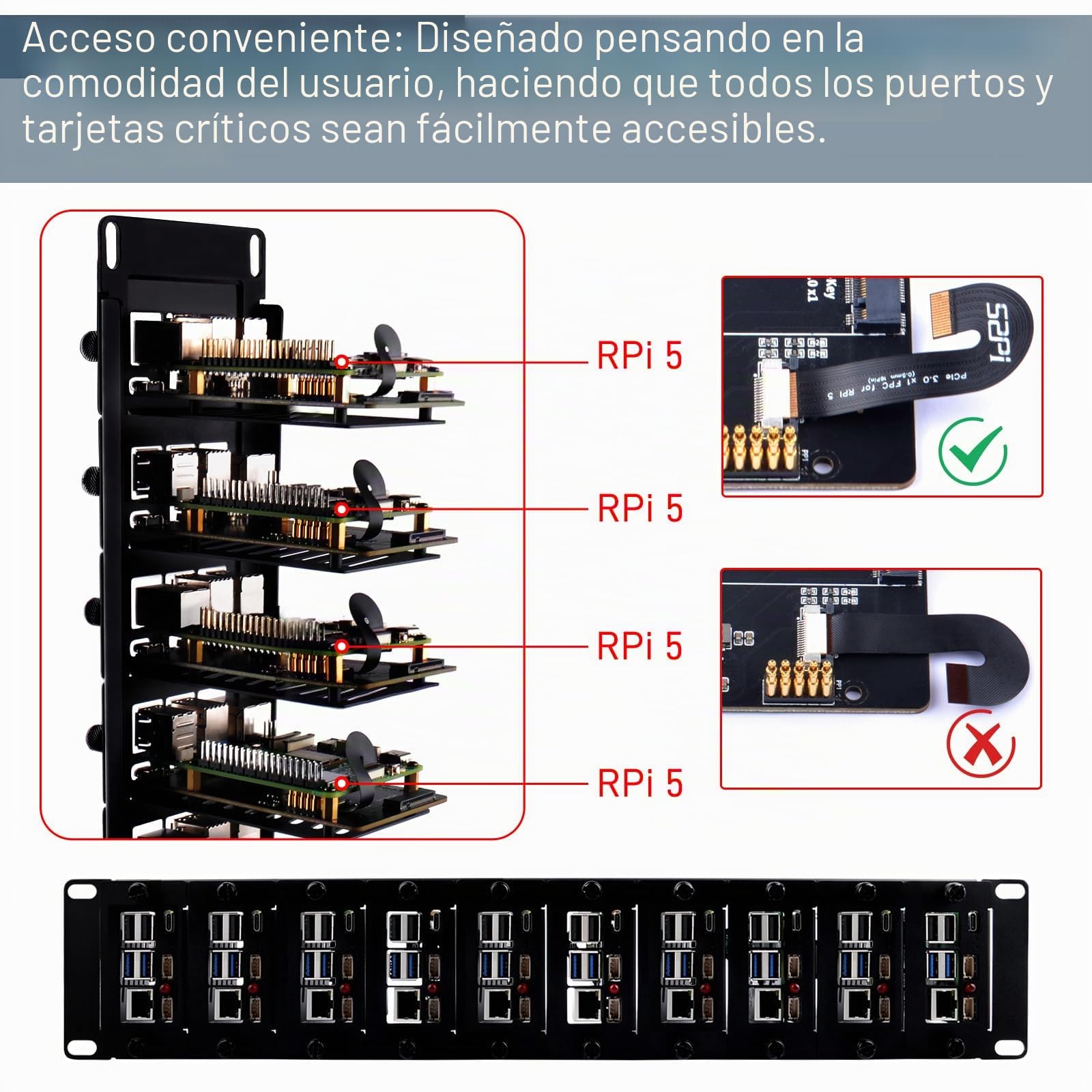 GeeekPi Soporte de rack 2U de 19 pulgadas para Raspberry Pi 5, con 10 adaptadores PCIe a M.2 NVMe SSD, soporta hasta 10 placas Raspberry Pi 5/4B, compatible con rack de servidor de 19 pulgadas