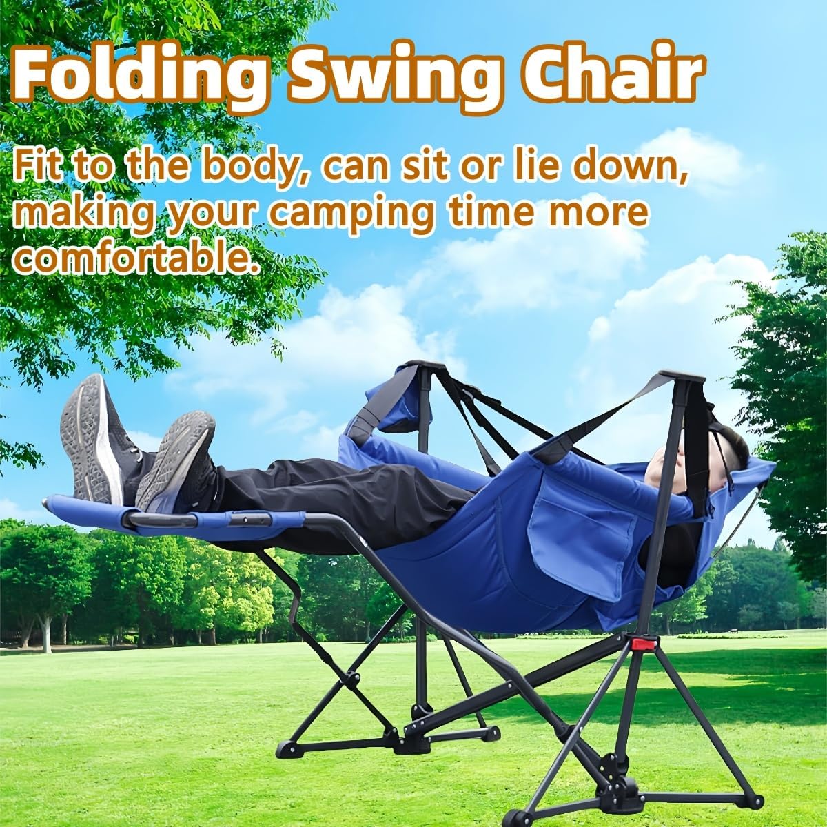Folding Rocking Chair, Foldable Storage, with Integrated Footrest and Headrest, for Outdoor Camping, Picnicking and Fishing (1)