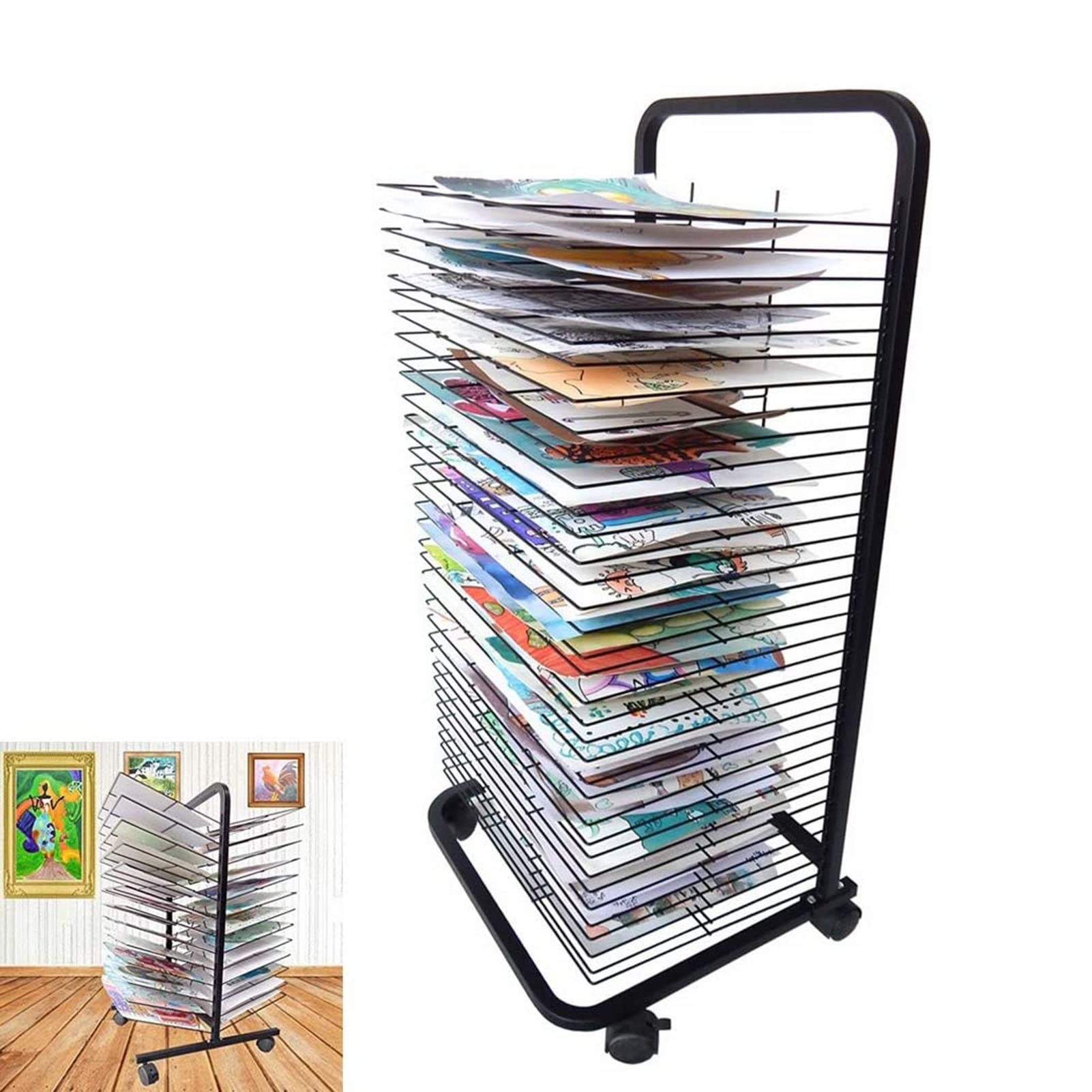 JYHHGDS Art Rack, Drying Rack, Mobile Classrooms Drying Rack with Wire Shelves for Works of Art Studios and Home Use, Black Powder Coated Finish, with Universal Wheels-20-layer