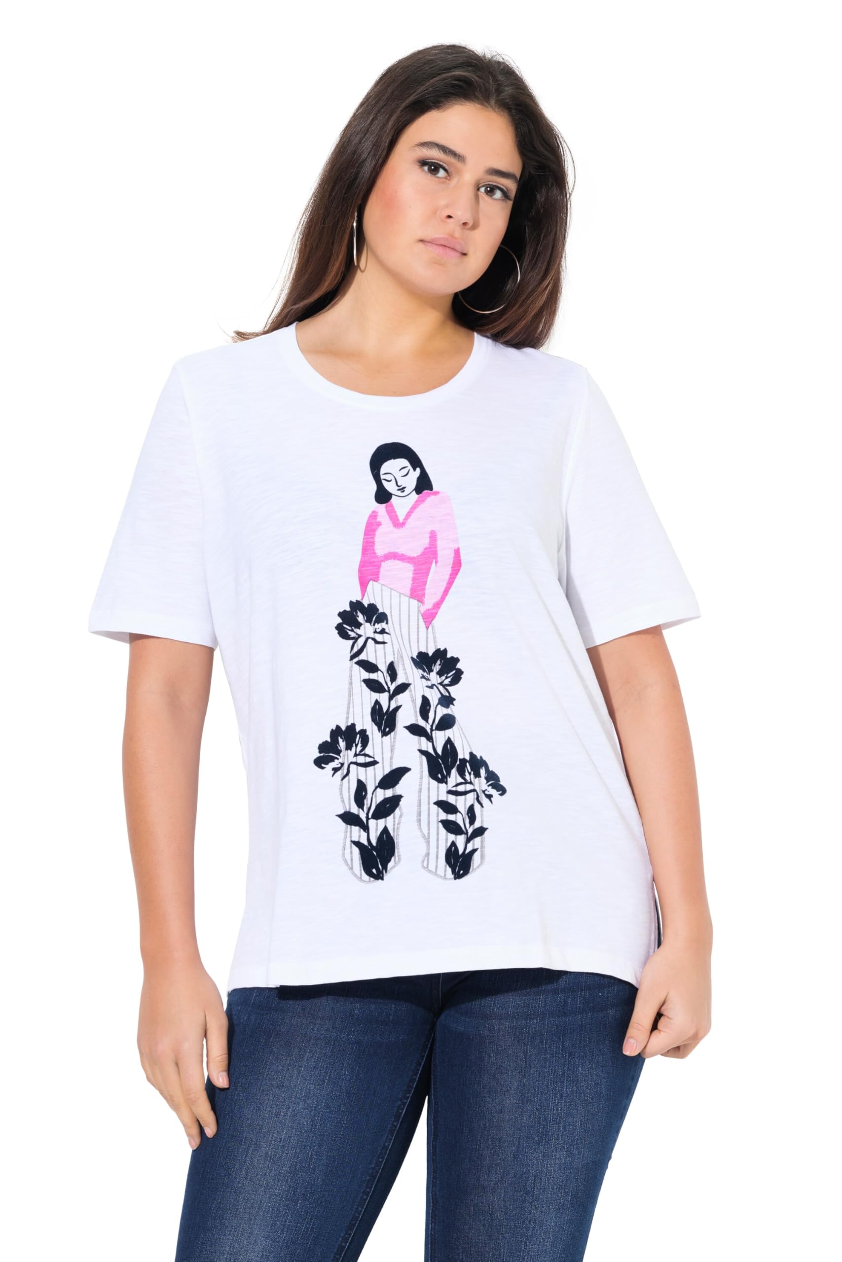 Ulla Popken Damen große Größen Übergrößen Plus Size T-Shirt, Frauen-Flockdruck, Rundhals, Halbarm 837713