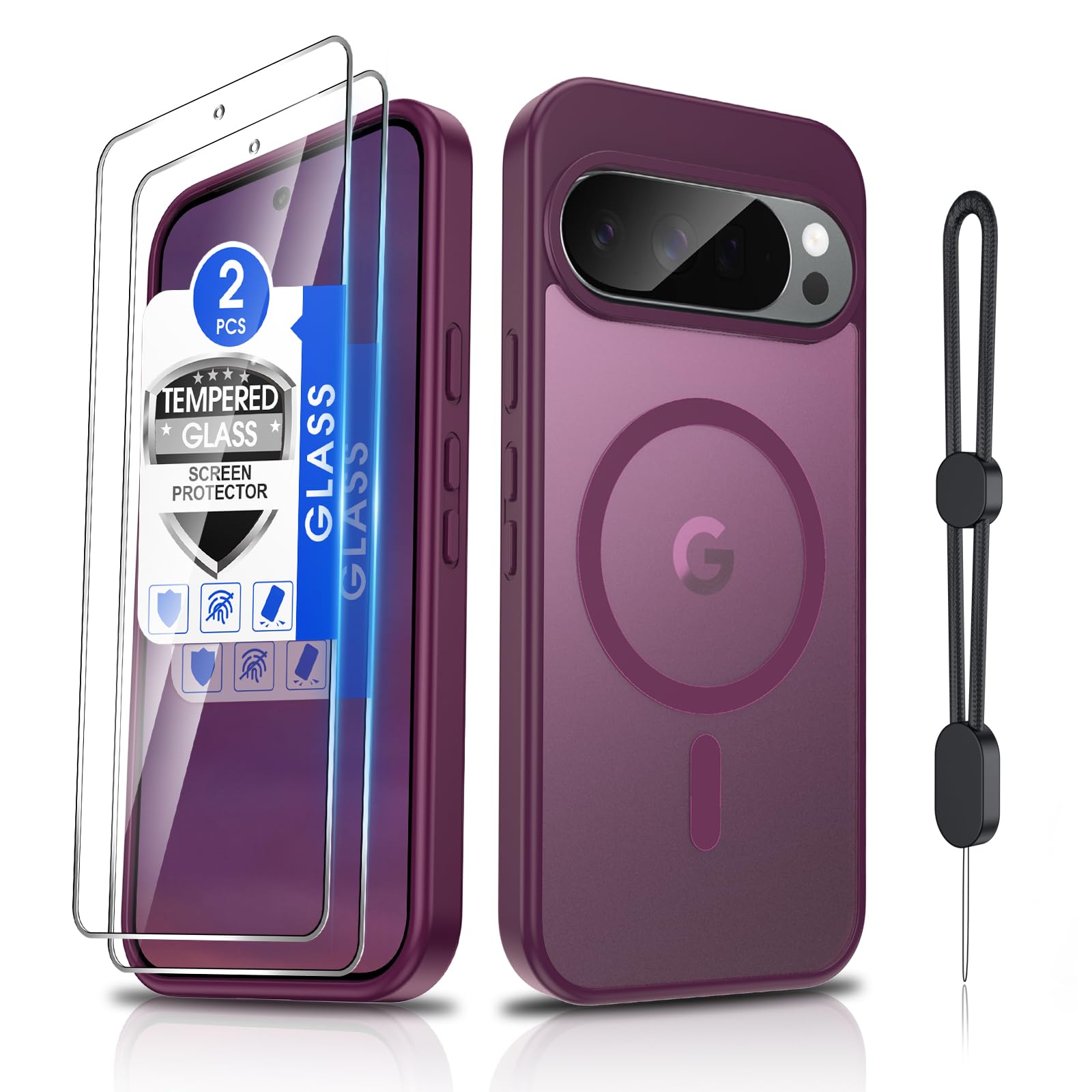 Dizn for Google Pixel 10 &amp; Pixel 10 pro Cover,[Not Fit 10 Pro XL],Tempered Glass Screen Protector,Compatible with MagSafe,Matte Military-Grade Shockproof for 6.3 inches Pixel 10/10Pro,Wine Red