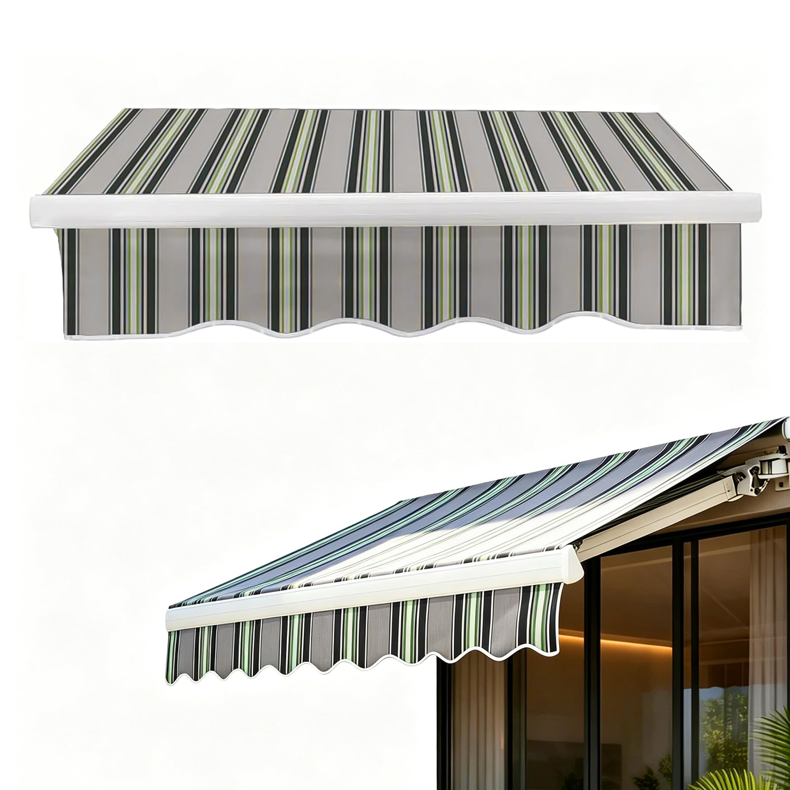 Awning Replacement Canopy, UV Protection Water Resistant 280D Oxford Cloth Sun Shade Cover for 2 x 1.5m Garden Awning (Stripe, 2x1.5m)