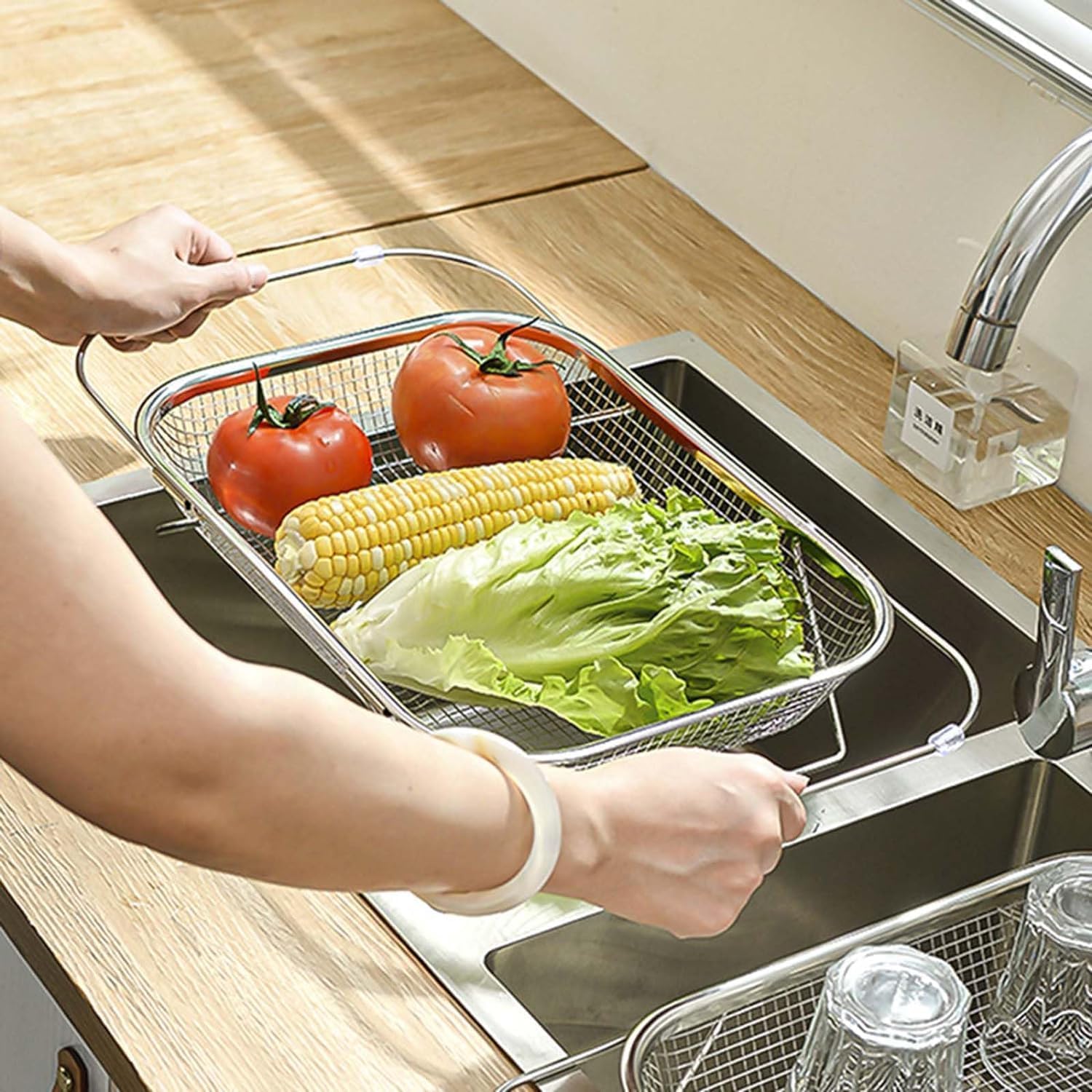 ToYooZe Stainless Steel Adjustable Kitchen Sink Drain Basket, Multifunctional, Kitchen Sink Organizer for Kitchen Sink Strain Drain Rinse Fruits Vegetables 2