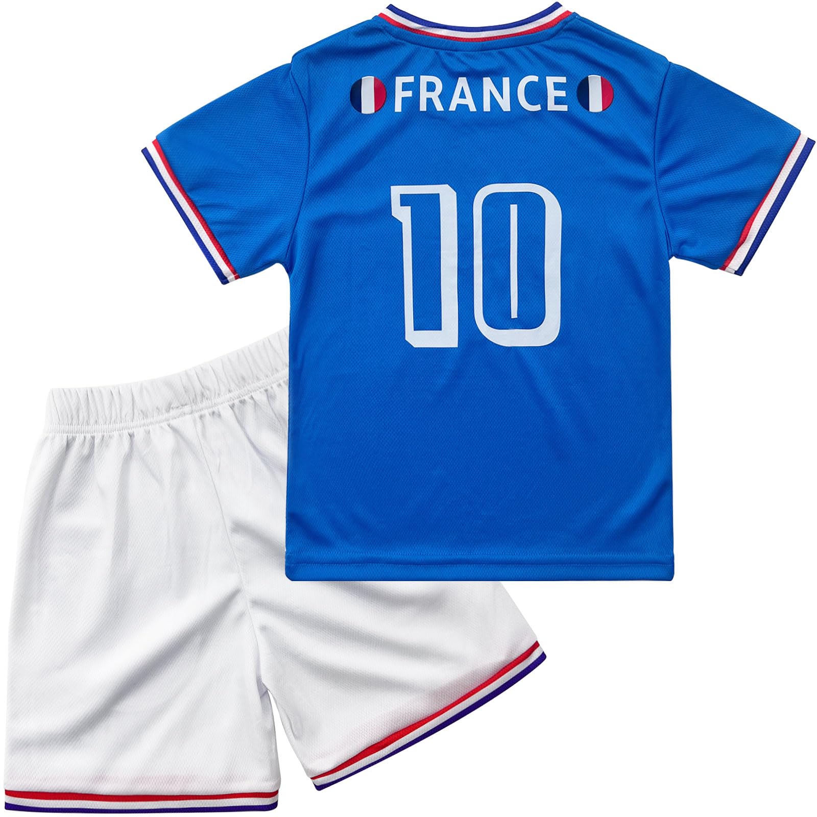 Kundychow France Children's Soccer Jerseys Kids Two - piece Set FR Football #10 Uniform Shirt and Comfort Shorts, Soccer Fans Gifts for boys and Girls,3-4T