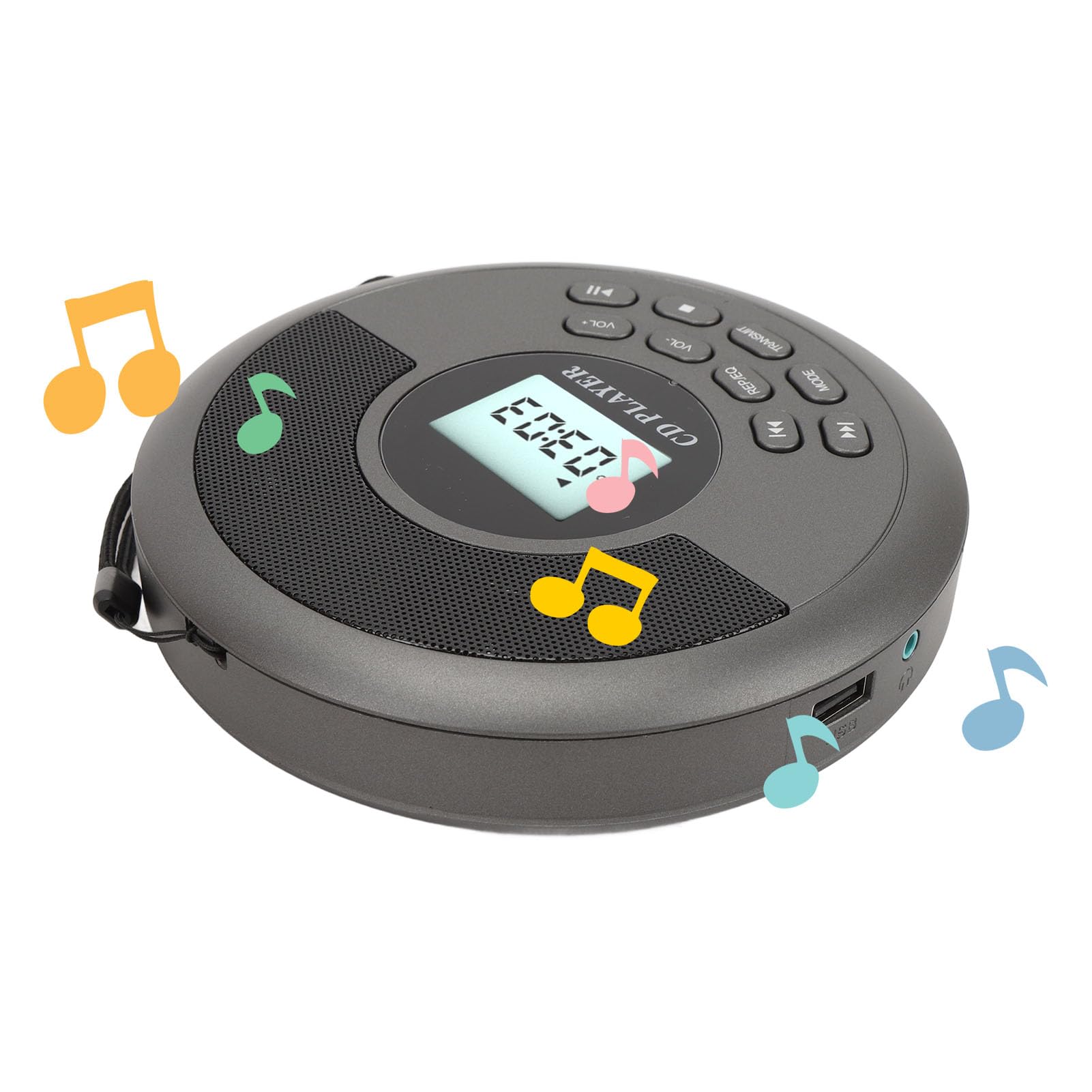Lettore CD portatile da scrivania, per la casa, lettore CD portatile, ricaricabile, USB BT, doppio altoparlante per casa, auto, viaggi, esterni