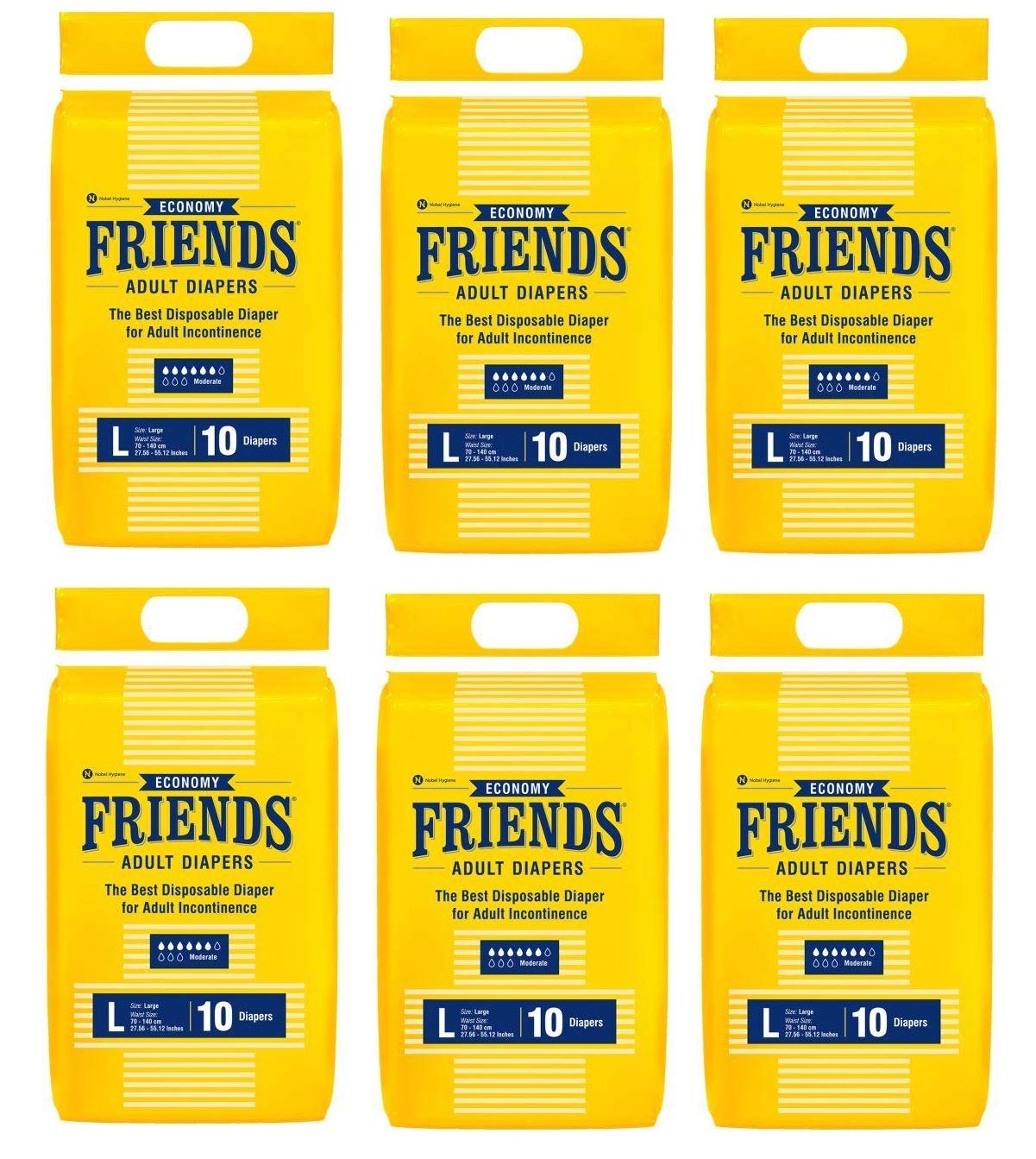 FRIENDSEconomy Adult Diapers Tape Style - 60 Count (Large) with odour lock and Anti-Bacterial Absorbent Core- Waist Size 29.53-57.09 Inch ; 75-145 Cm