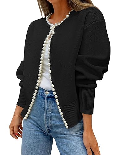 Kedera Womens Casual Pearl Cardigan 2025 Spring Elegant Embellished Long