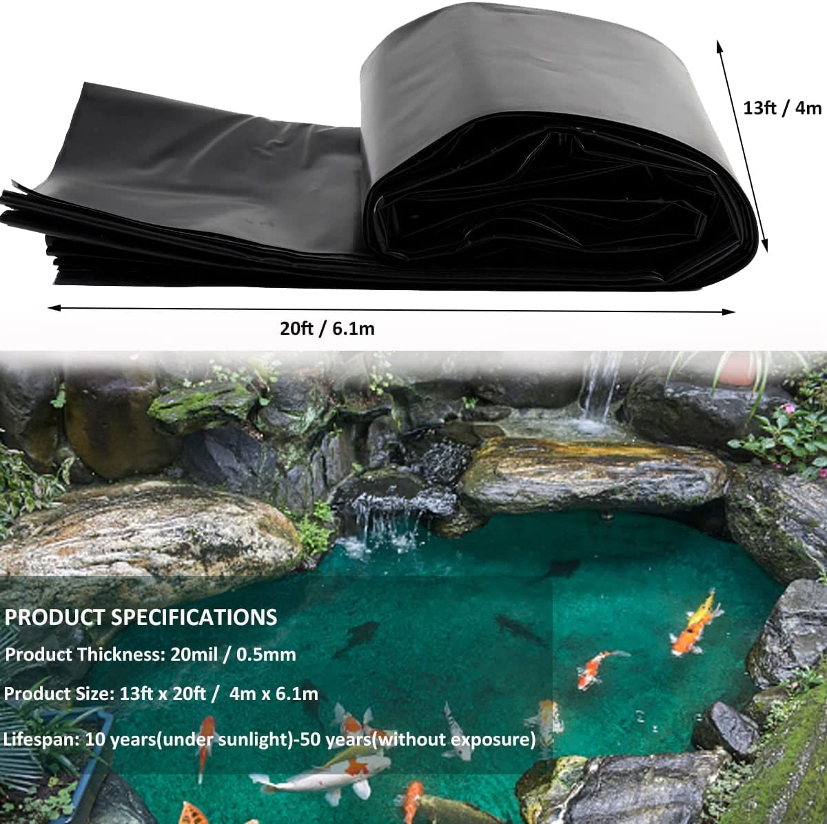 Revestimiento para estanque, lona para estanques de jardín de LLDPE, 6 m x 4 m, lona para estanque, forro para piscina, estanque para peces de gran tamaño, Liner Gardens Pools