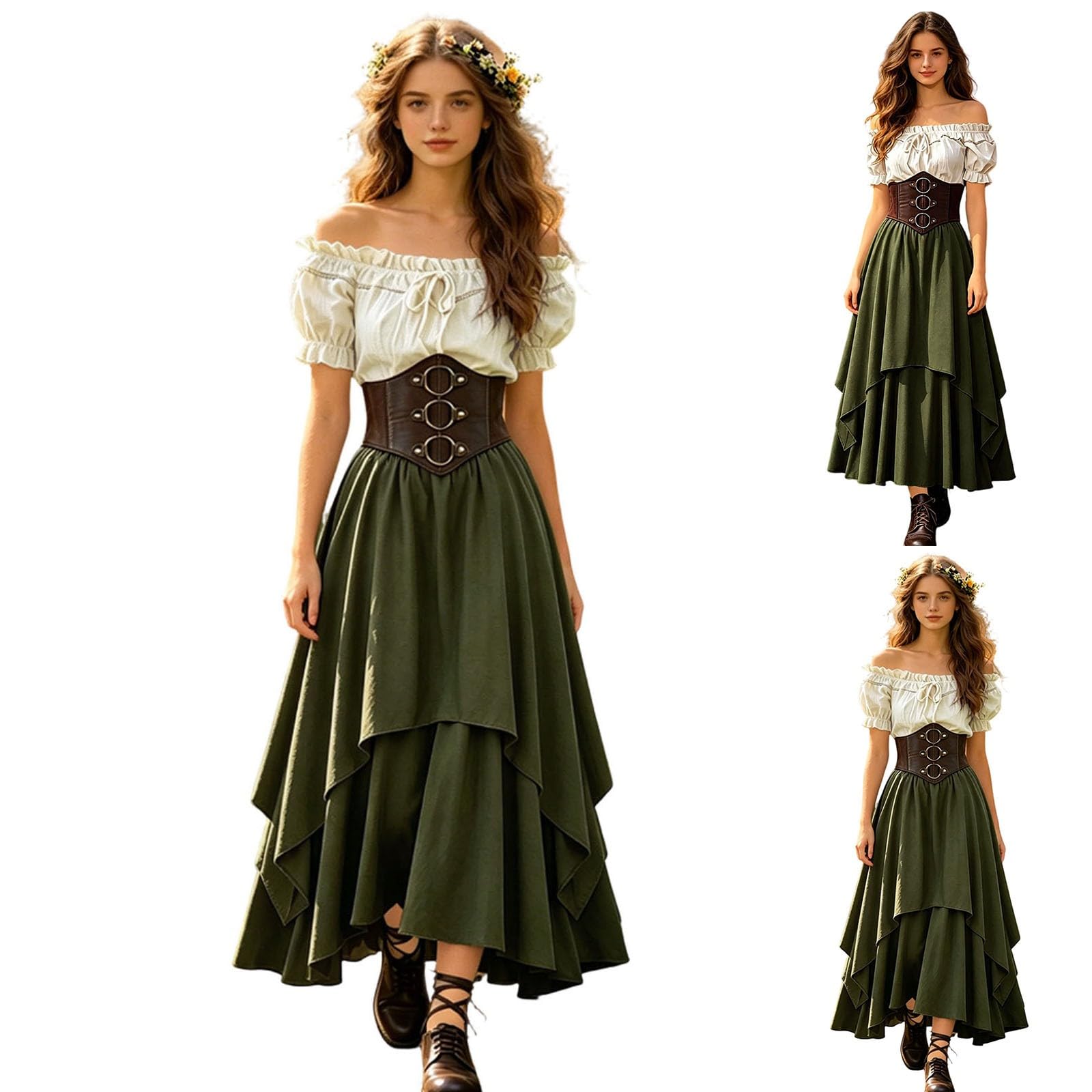 Abbigliamento medievale da donna, costume da pirata da donna, per cosplay, gonna asimmetrica, con maniche a lanterna, schiena scoperta, corsetto da pirata e gonna vichinga, outfit da pirata per