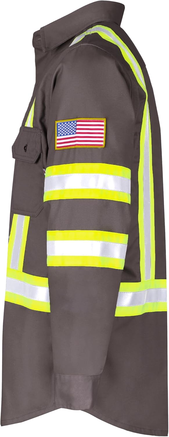 BOCOMAL FR Shirts High Visibility Button Down 7.5oz ANSI/ISEA Type O Class1 Flame Resistant Hi Vis Refective Safety Jacket - Image 2