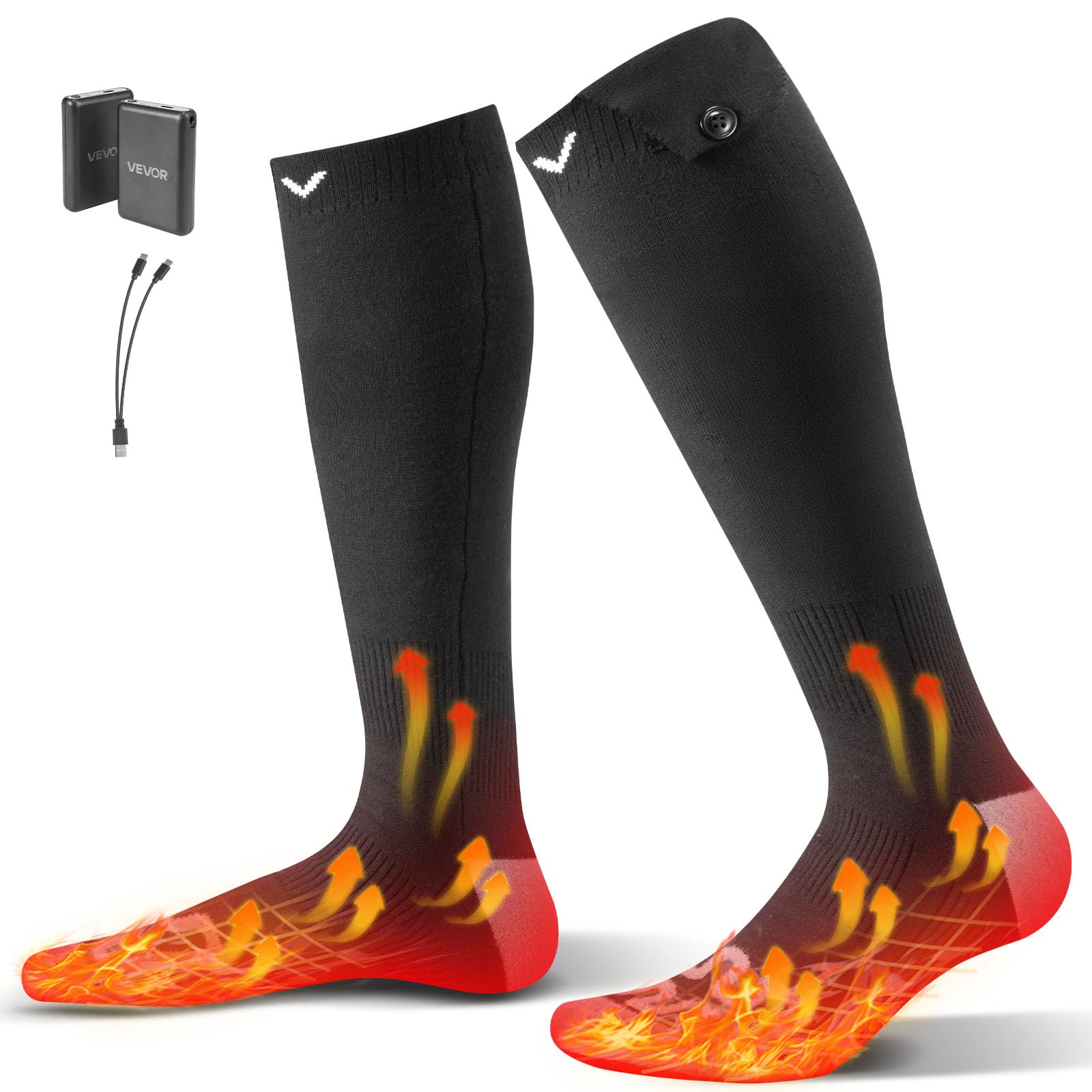 VEVOR Chaussettes Chauffantes Femme Homme à Batterie Rechargeables Électrique 5000 mAh, 4 Niveaux de Chauffage, pour Sports Hiver, Ski, Pêche sur Glace, Randonnée, Travail en Extérieur, Taille Unique