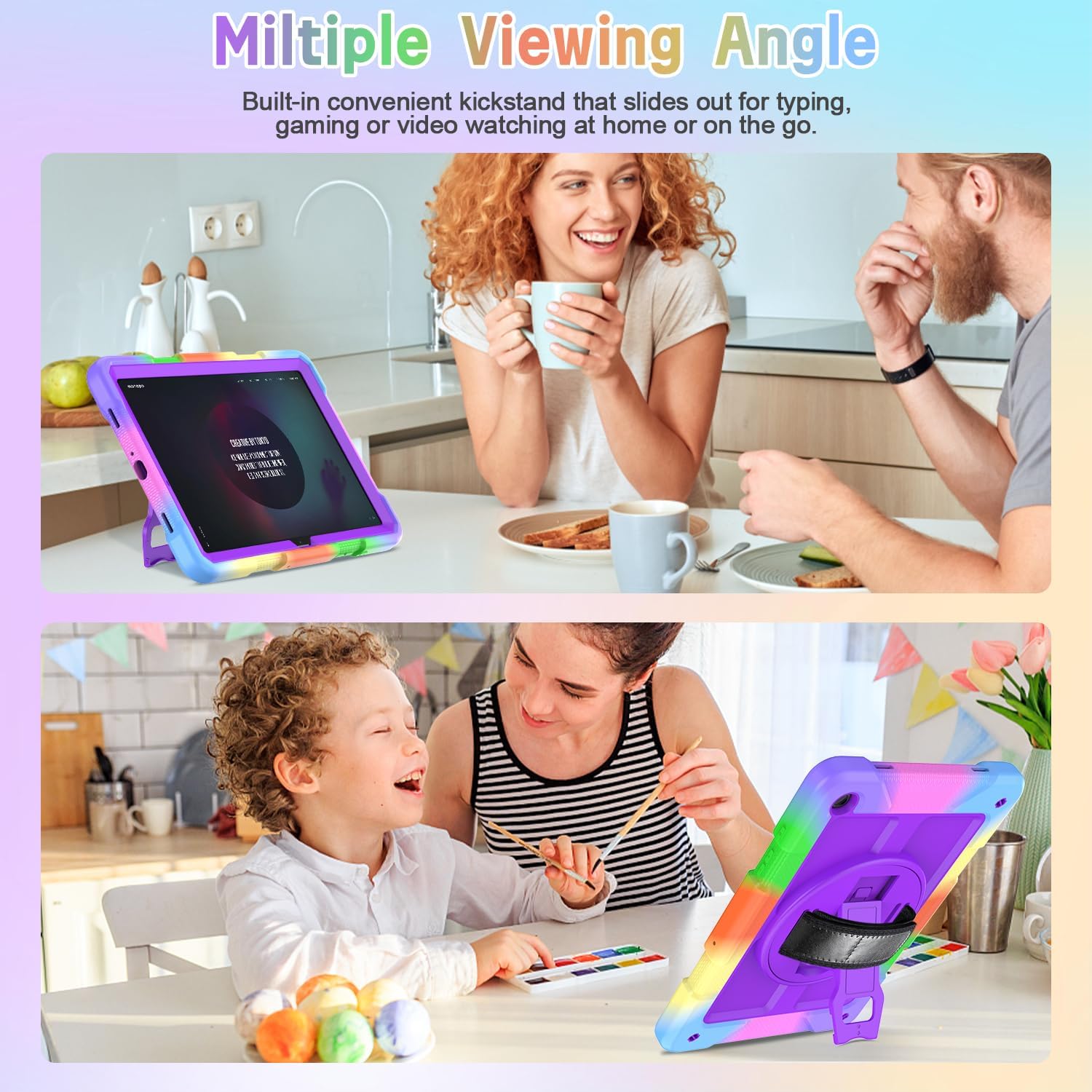 AVAWO Case for Samsung Galaxy A9+ Plus 11 inch 2023 with 360° Swivel Handle Strap Cover with Lanyard, Colorful Purple image 4