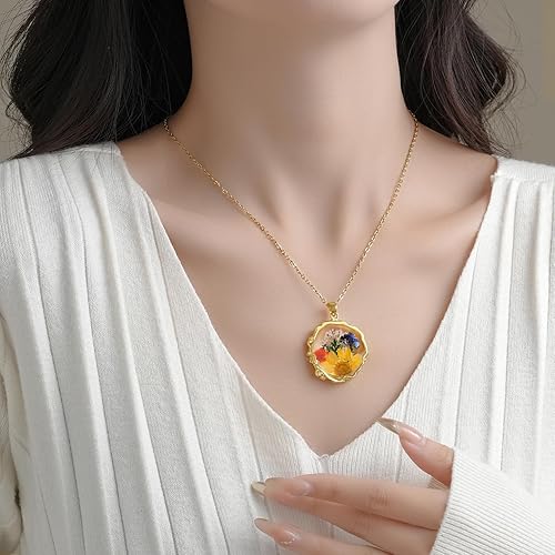 Miniatura 3 de Collares de flores de nacimiento para mujer, collar de flor prensada real de 1 a 12 meses, joyería personalizada de estilo bohemio, colgante floral