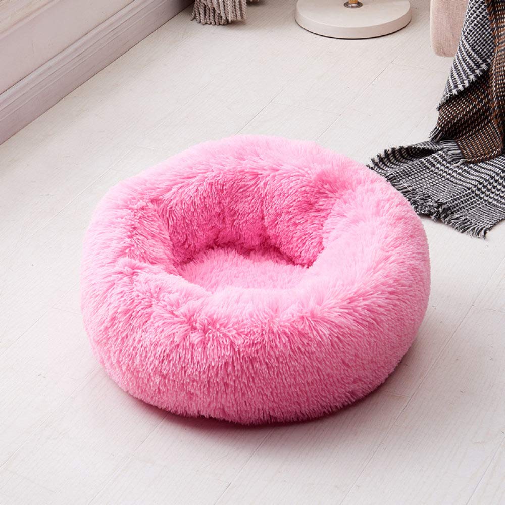 Lit pour chat et petit chien rose | Coussin donut 50x50x15 cm