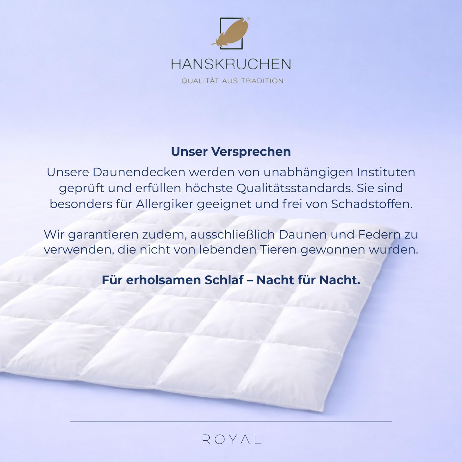 Royal Daunendecke 155x220 cm - Leicht / Übergang - Made in Germany Kassettendecke aus 100% Gänsedaunen - Allergiker geeignet