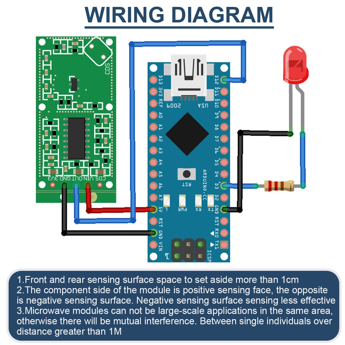5 pezzi RCWL-0516 Modulo radar a microonde Sensore interruttore a induzione del corpo umano Scheda distanza di rilevamento 3,3 V per Arduino/Raspberry PI con cavo jumper, intestazione a 40 pin