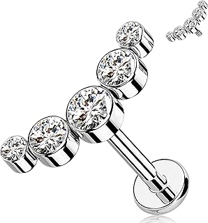 Titanium Conch Piercing Jewelry Internally Threaded 16G Cured Cartilage Earring Clear CZ Titanium G23 Helix Piercing Jewelry 8mm Labret Jewelry for Wome