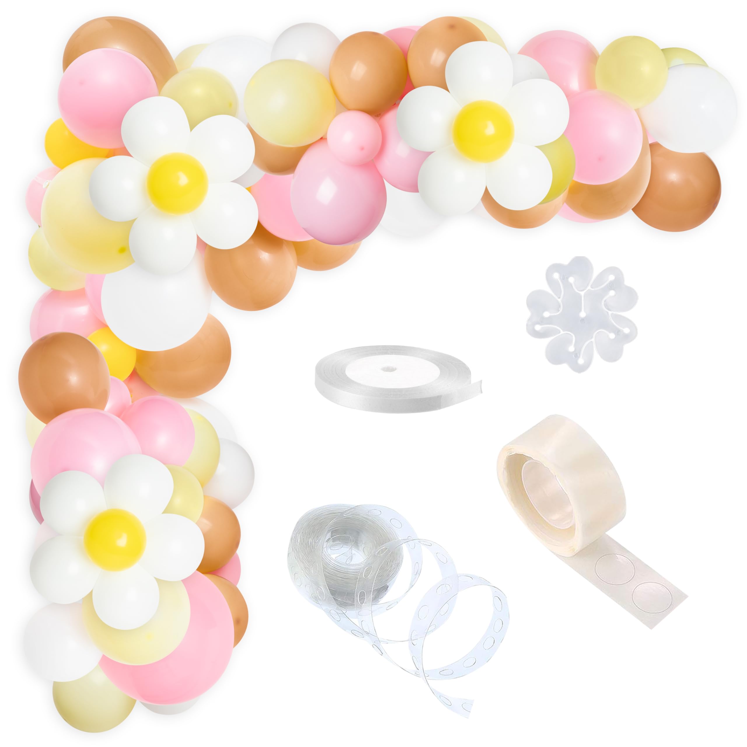 153Pcs Daisy Groovy Balloon Arch Garland Kit Pink White Yellow Orange Daisy Flower Latex Balloons, Boho Flower Party Globes Garland for Baby Shower