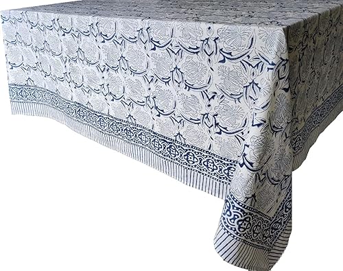 Miniatura 6 de ATOSII - Mantel rectangular de otoño, azul Azora, de 100% algodón, de lino, floral, a mano, para cocina, mesa de comedor, fiestas, boda, Navidad,