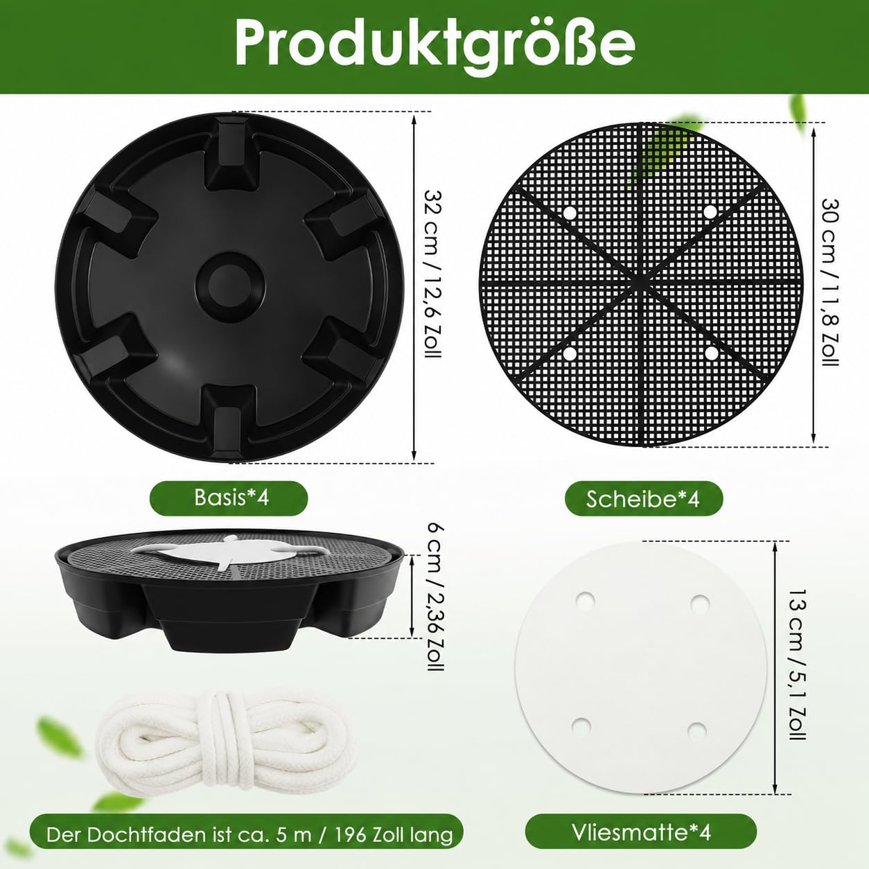 4 Stücke Selbstbewässernde Stofftopf Untersetzer 32CM PP Pflanzen Untersetzer mit Rasterbohrungen Nuten Dochtdraht Einstellbar Selbstbewässernde Topfuntersetzer für Topfpflanzen Gärten Gewächszelte