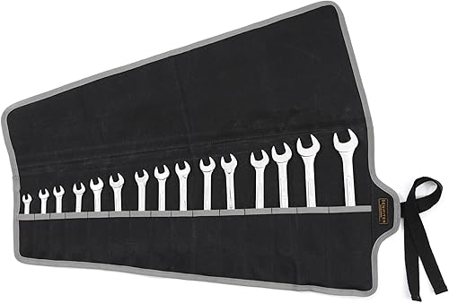 Bolsa de herramientas, juego de llaves de lona encerada duradera, bolsas enrollables multiusos con correa (26.5 x 12.5 pulgadas, negro)