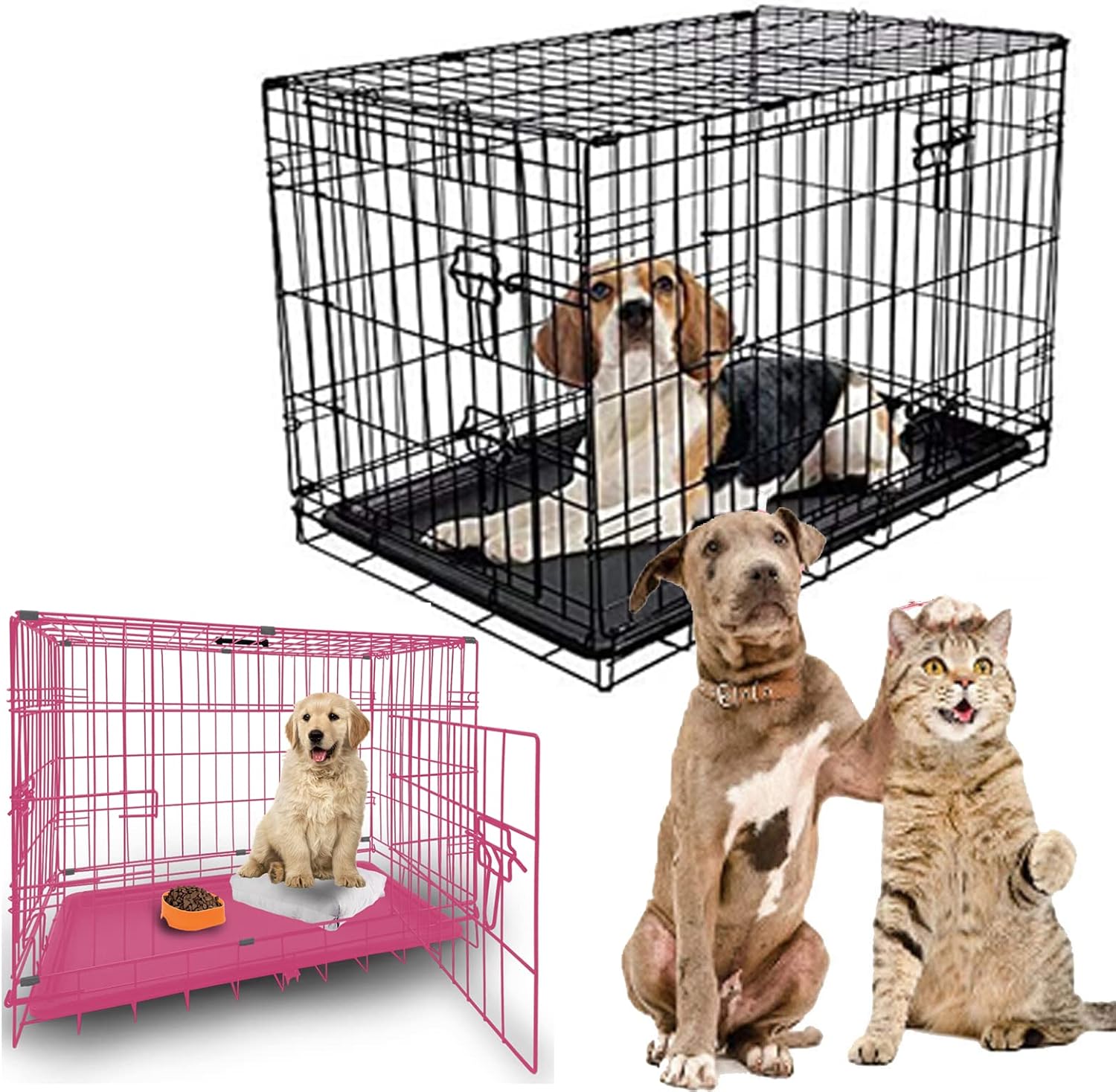 20inch Dog Cage Crate Black Pets Dog Puppy Crate Folding 2 Door Metal