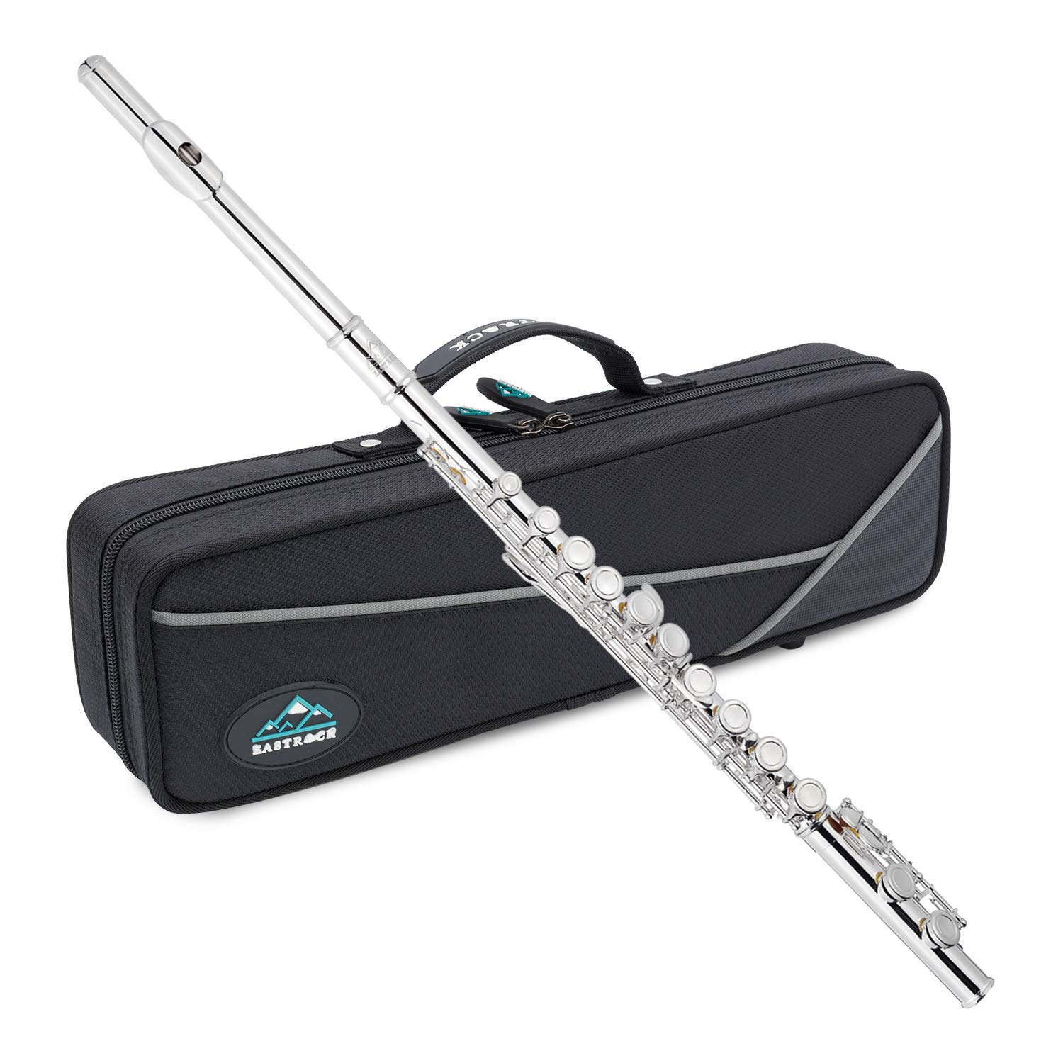 Eastrock Querflöte mit geschlossenen Löchern, 16 Löcher, Silber, für Anfänger und Kinder, Erwachsene, mit Halterung, Reinigungsset, Tuningrod, Transporttasche