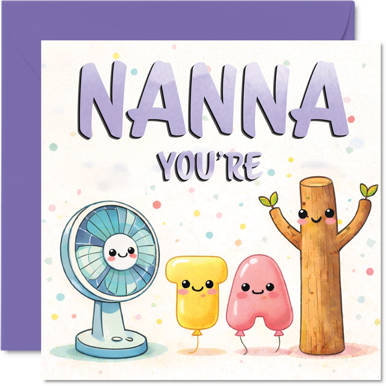 Playful Birthday Card for Nanna - Bursting with Cheer - Whimsical Cute Characters in Soft Pastels - Sure to Make Nanna Smile, Mothers' Day - 145mm Square, Envelope Included