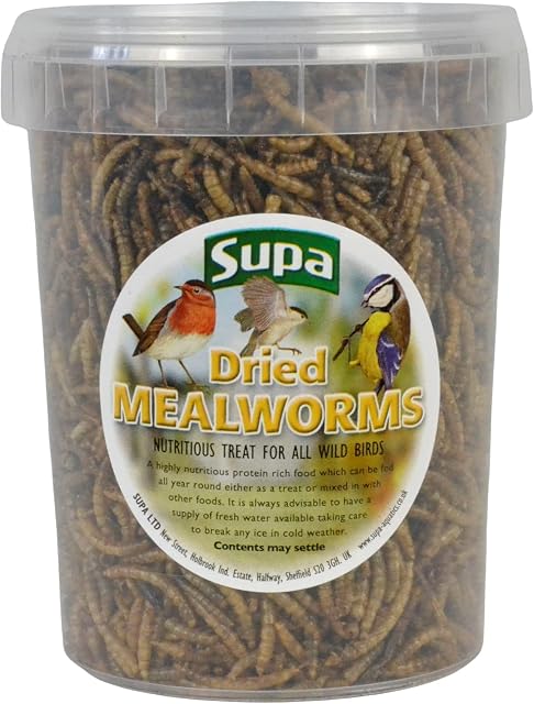 Supa Dried Mealworms for Wild Birds, 1 Litre Bucket | High Energy Protein Rich Treat For Garden Birds | Attract More Birds To Your Garden | Quality Wild Bird Food