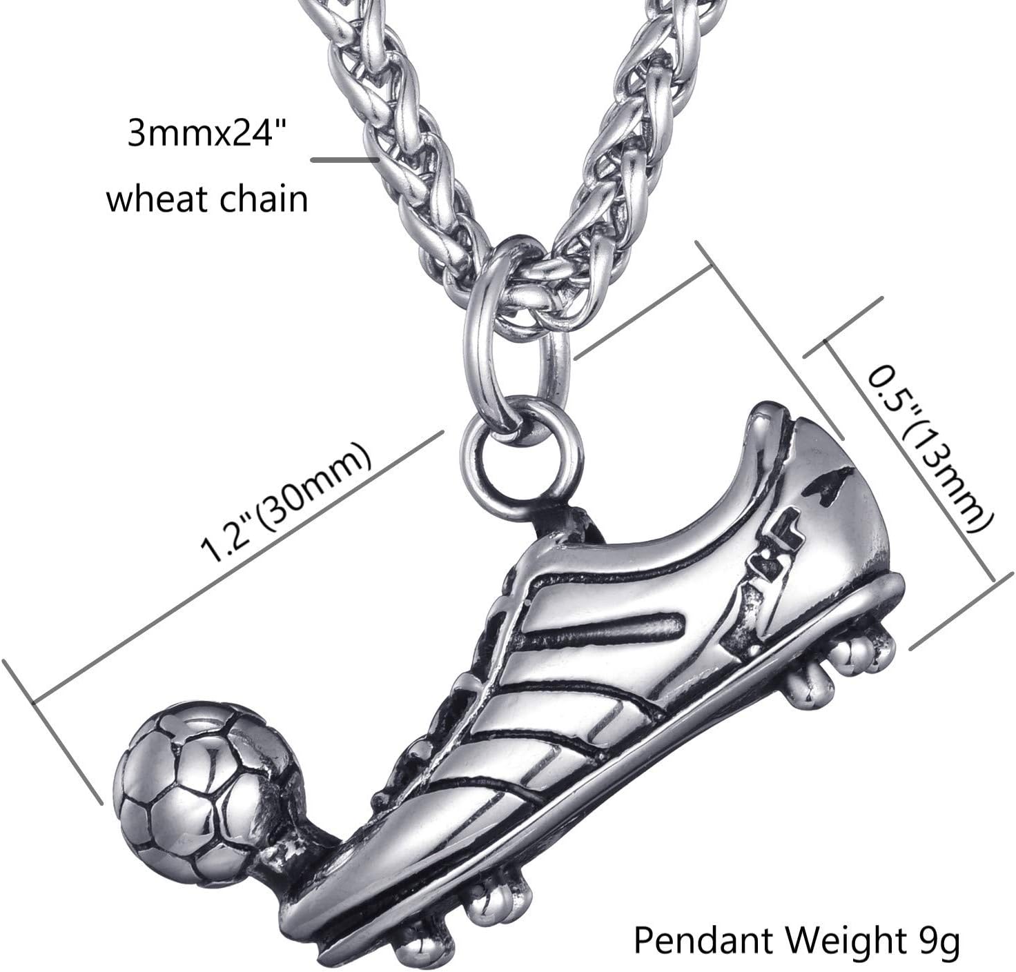 MOO&LEE Men's Stainless Steel Soccer Pendant Necklace with 24 Inches Link Chain - Image 2