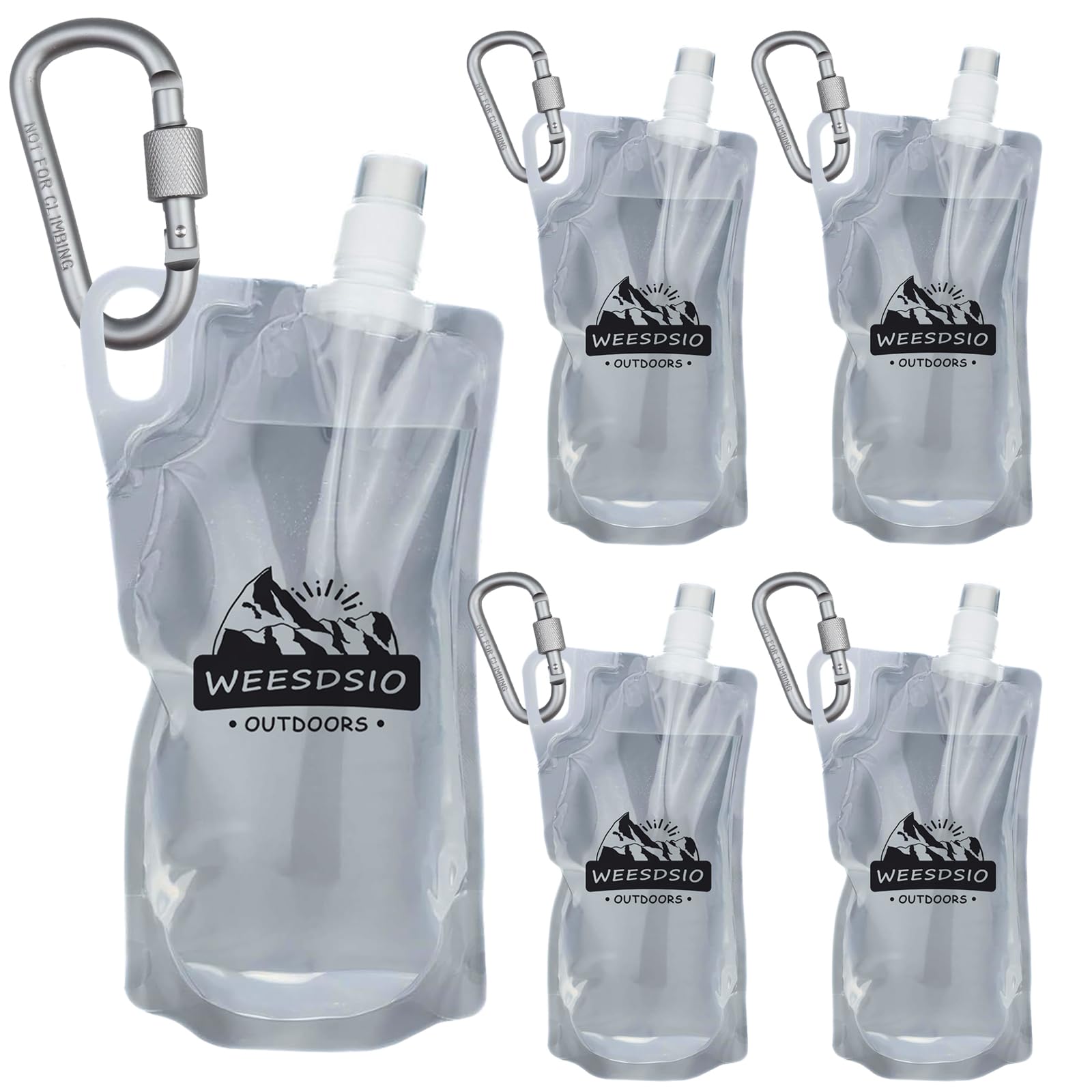 Faltbare Wasserflaschen mit Bergsteiger-Schnalle (nicht zum Klettern geeignet), BPA-frei, faltbar, für Camping, Wandern, Laufen, Radfahren, Bergsteigen, 5 Stück