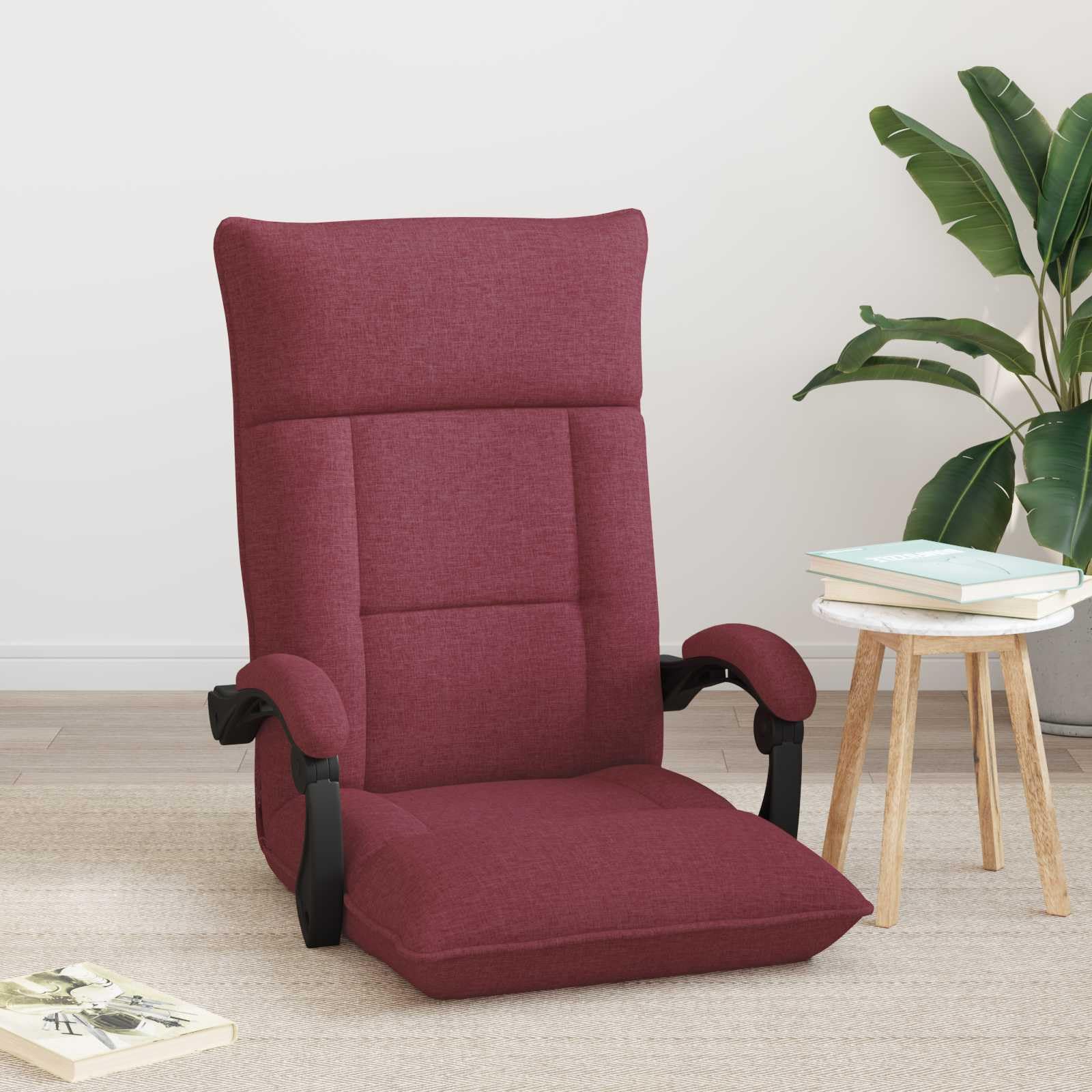 Krzesło podłogowe, czerwone wino, materiał 66 x 66 x 80 cm, regulowane, z podłokietnikami, składane, wyściełane, ergonomiczne, do salonu, biura, czytania, jogi, gier, zajmuje mało miejsca