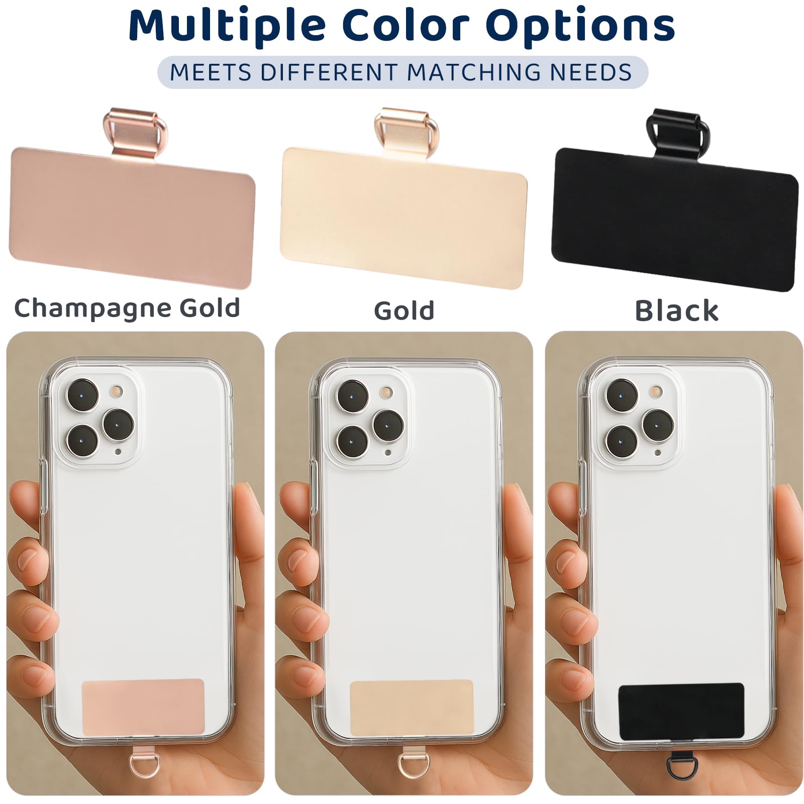 Languettes universelles d'attache de téléphone - Lanière fine de rechange pour coque intégrale (or, noir, or rose)