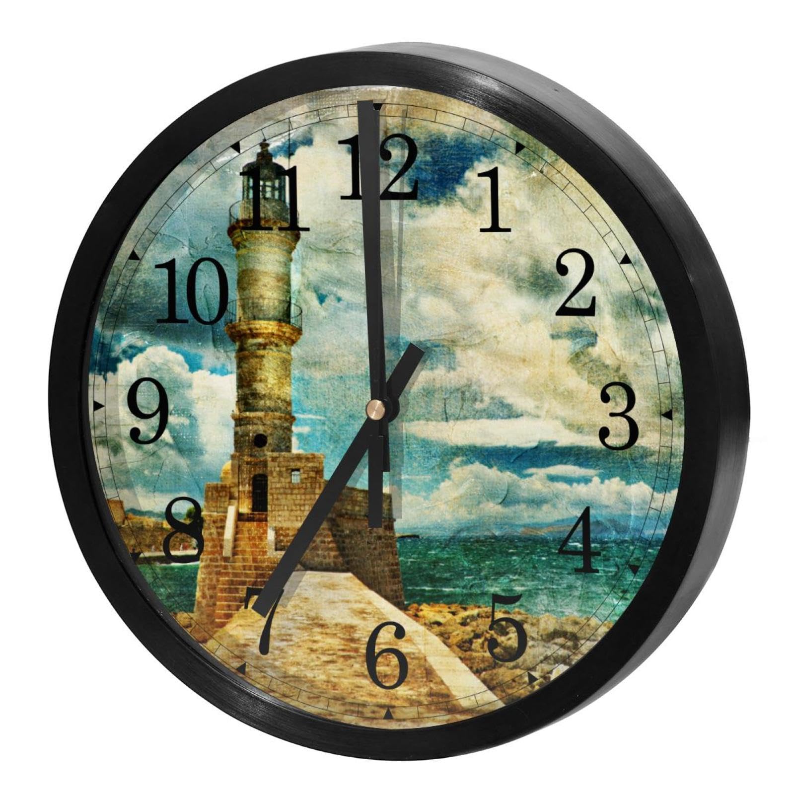 Horloge murale à quartz pour bureau et école avec grand cadran rond style phare rétro