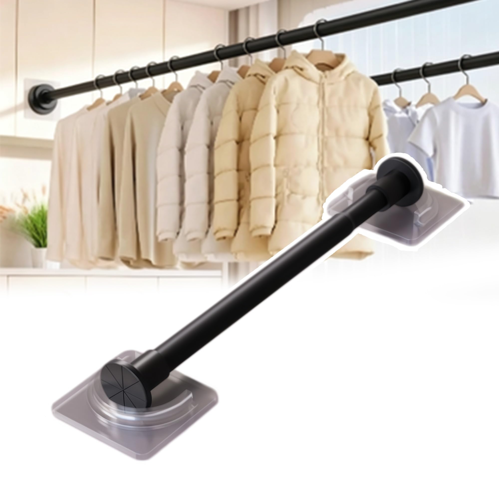 Corner Closet Rod Hanger, Curved Closet Bar for Hanging Clothes, No-Drilling Wardrobe Tube, Closets Pole Garment Storage Clothes Rack(Black,1.3-2.2m/4.3-7.2ft)