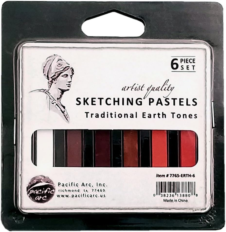 Pacific Arc - Sketching Pastel Set, 6-piece - Semi-soft - Traditional Earth Tones - For Sketching, Blending, Coloring and Drawing - Non-Toxic