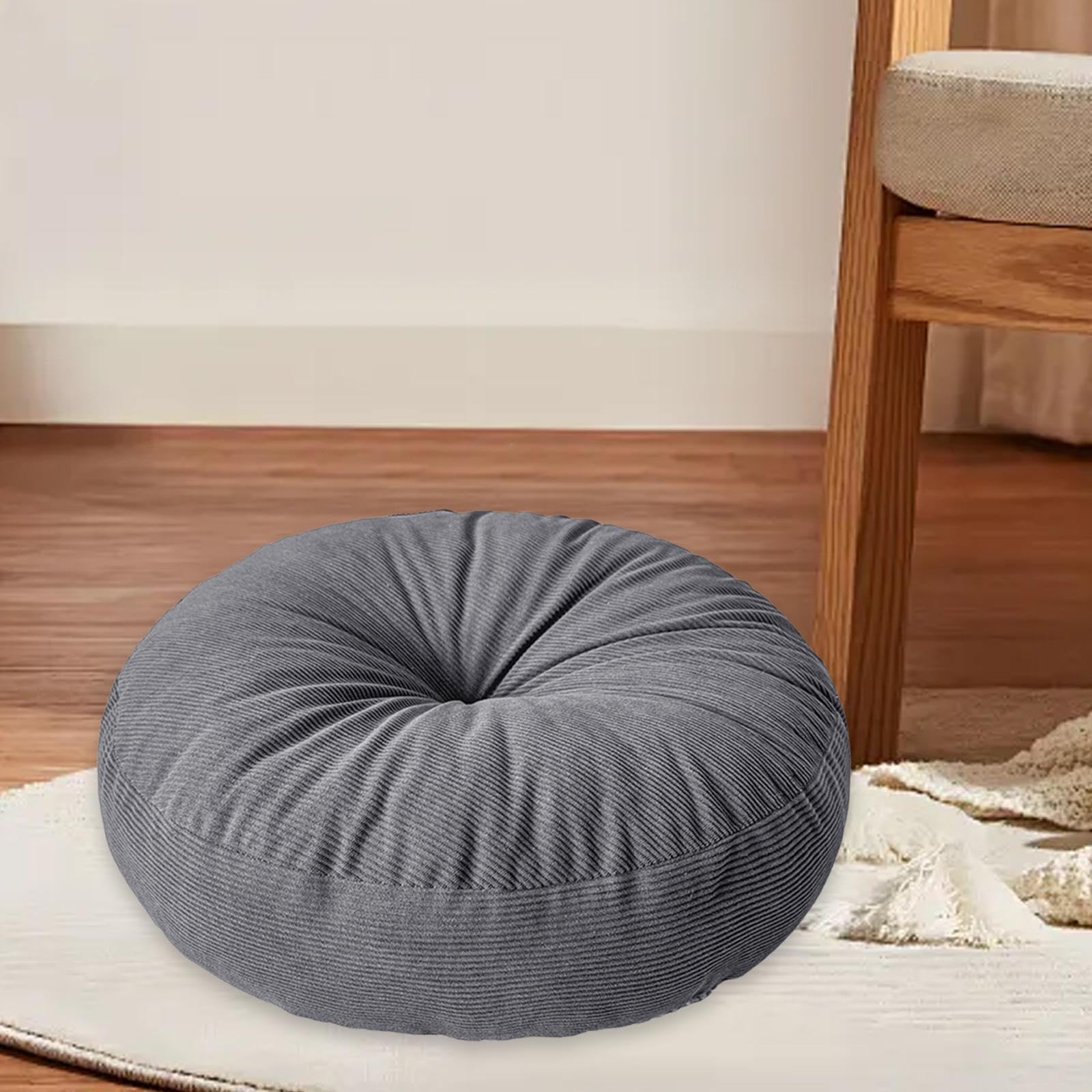 Cuscino da Pavimento Rotondo Cuscino Tatami Giapponese Seduta da Terra Pouf Morbido Spesso E di Supporto Adatto per Adulti E Bambini in Camera da Let, Grigio Scuro