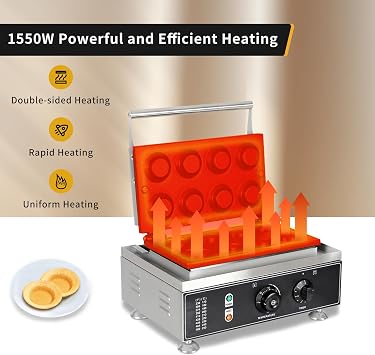 Commercial Egg Tart Waffle Maker, Waffle Egg Tart Shell Forming Baking Machine 8pcs Nonstick Tart Shell Baker Tartlets Shell Machine with Timing Function 110V
