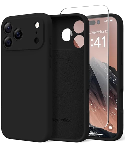 Magnetic for iPhone 17 Pro Case, Compatible with MagSafe, [Full Camera Protection][Screen Protector] Silicone Shockproof Protective Phone Case for iPhone 17 Pro 6.3", Black